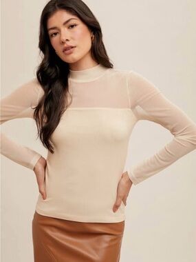 NWT Hem & Thread Cream Sheer Yoke Long Sleeve Top
